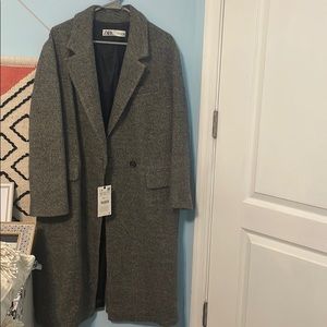 Zara Long Gray Wool Coat